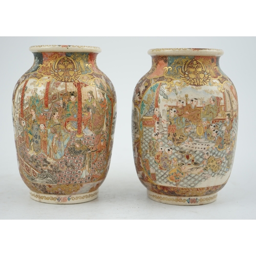 29 - A pair of Japanese Satsuma 'boys' ovoid vases, Meiji period, finely painted with boys playing and ac... 