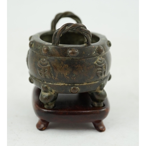 290 - A Chinese miniature bronze censer, Xuande mark, probably 17th/18th century, of oblong shape, cast in... 