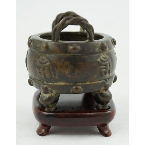 290 - A Chinese miniature bronze censer, Xuande mark, probably 17th/18th century, of oblong shape, cast in... 