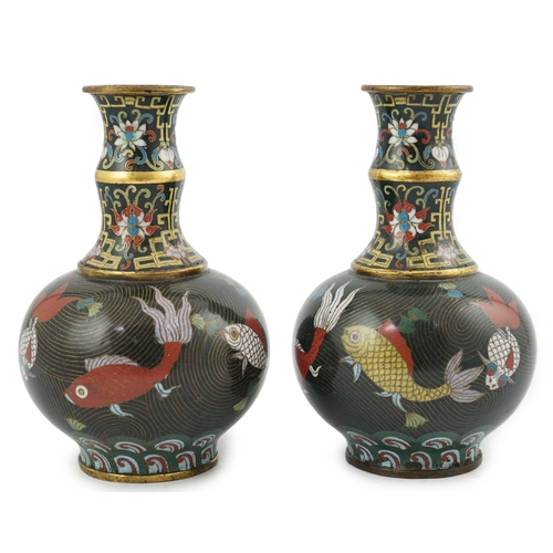 301 - A pair of Chinese cloisonné enamel goldfish vases, probably Jiaqing period (1796-1820), the bamboo... 