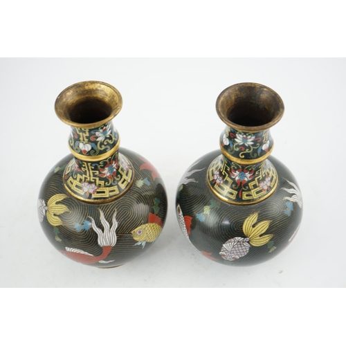 301 - A pair of Chinese cloisonné enamel goldfish vases, probably Jiaqing period (1796-1820), the bamboo... 