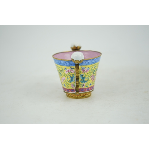 306 - A Chinese Guangzhou enamel two handled wine cup, four character Qianlong mark and of the period (173... 