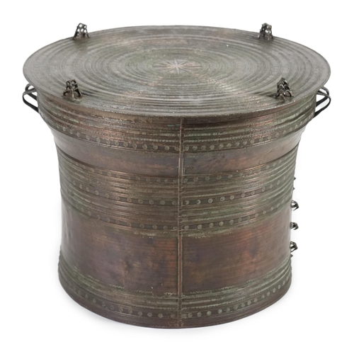 308 - A large Sino-Shan bronze rain drum, Shan States, East Burma, 19th century, the cast concentric ring ... 