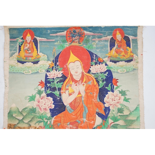 313 - A Tibetan thangka, 18th/19th century, depicting Master Tsongkhapa, image 45.5cm x 30cm, unmounted... 