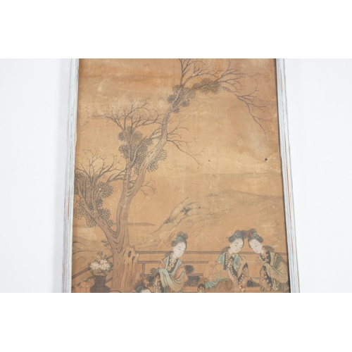 316 - Chinese School, c.1800, ink and colour on paper, beautiful ladies in a garden, the figures on a terr... 