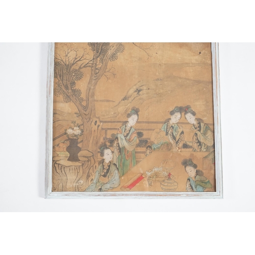 316 - Chinese School, c.1800, ink and colour on paper, beautiful ladies in a garden, the figures on a terr... 