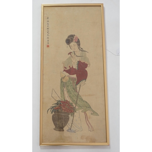 317 - Chinese School, 19th century, ink and colour on paper, Magu with a basket of flowers, inscribed and ... 