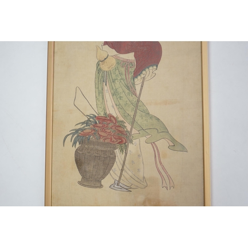 317 - Chinese School, 19th century, ink and colour on paper, Magu with a basket of flowers, inscribed and ... 