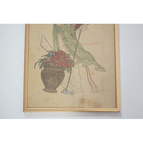 317 - Chinese School, 19th century, ink and colour on paper, Magu with a basket of flowers, inscribed and ... 