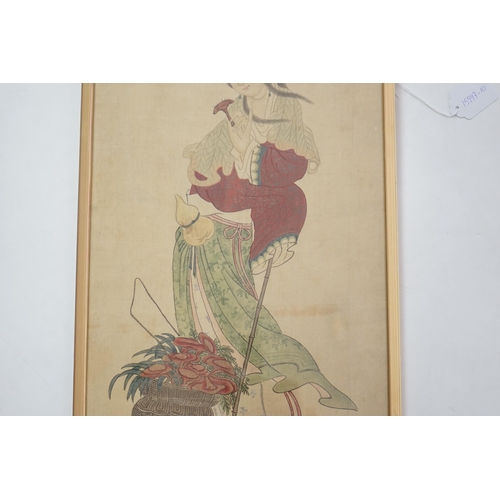 317 - Chinese School, 19th century, ink and colour on paper, Magu with a basket of flowers, inscribed and ... 