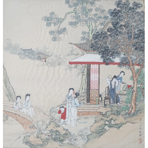 319 - Chinese School, early 20th century, a pair of paintings on silk, festival scenes, each depicting lad... 