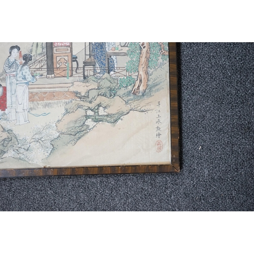 319 - Chinese School, early 20th century, a pair of paintings on silk, festival scenes, each depicting lad... 