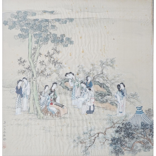 319 - Chinese School, early 20th century, a pair of paintings on silk, festival scenes, each depicting lad... 