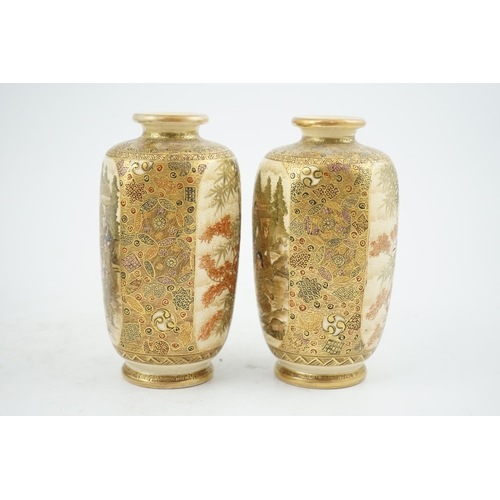 32 - A pair of Japanese Satsuma hexagonal vases, signed ?Kozan, early 20th century, each painted with a g... 