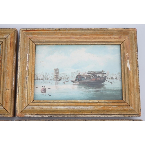 320 - Chinese school, late 19th century, a set of four oils on board, shipping in Chinese harbours, each i... 