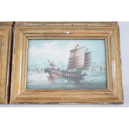 320 - Chinese school, late 19th century, a set of four oils on board, shipping in Chinese harbours, each i... 