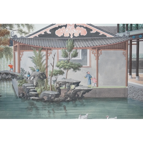 322 - Circle of Tingqua, Guangzhou School, c.1820, watercolour on paper, palace garden scene, depicting fi... 