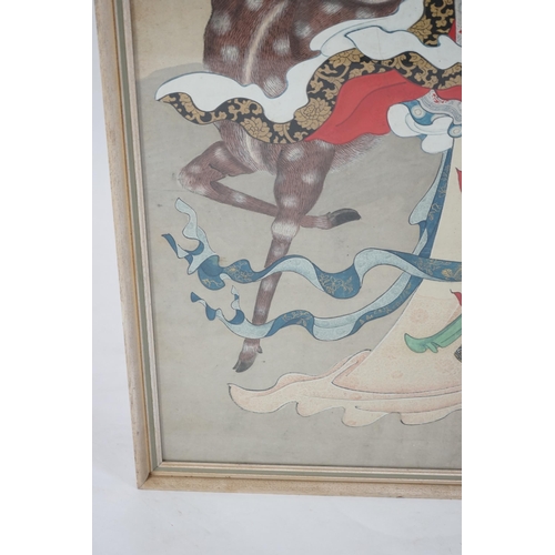 326 - Chinese School, 19th century, a large ink and colour on paper, depicting the Daoist immortal Magu an... 