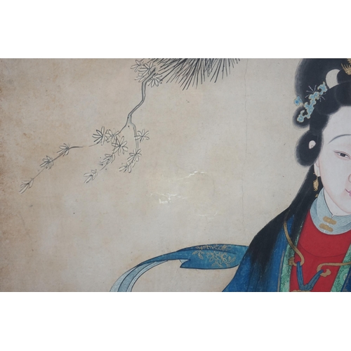 326 - Chinese School, 19th century, a large ink and colour on paper, depicting the Daoist immortal Magu an... 