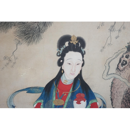 326 - Chinese School, 19th century, a large ink and colour on paper, depicting the Daoist immortal Magu an... 