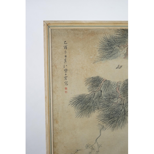 326 - Chinese School, 19th century, a large ink and colour on paper, depicting the Daoist immortal Magu an... 