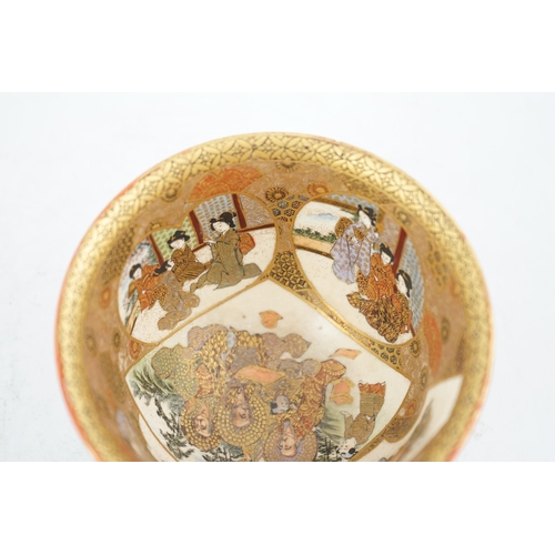 35 - A Japanese Satsuma rakan bowl, Meiji period, the exterior painted with rakan and attendants, the i... 