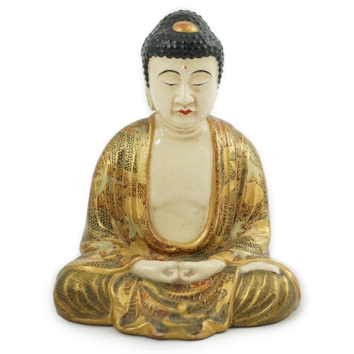 45 - A Japanese Satsuma seated figure of Buddha, Meiji period, two character signature to base, 18.4cm hi... 