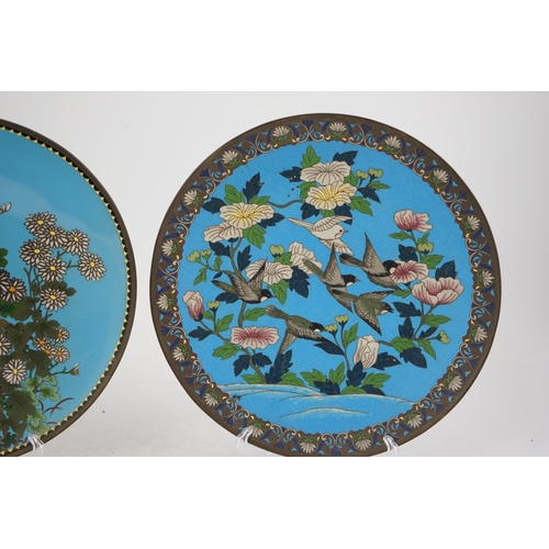 52 - Four Japanese cloisonné polychrome enamel dishes, early 20th century, including a pair of octagonal ... 