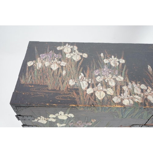 63 - A Japanese iris decorated travelling chest, Edo period, late 18th/early 19th century, decorated af... 