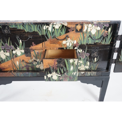 63 - A Japanese iris decorated travelling chest, Edo period, late 18th/early 19th century, decorated af... 