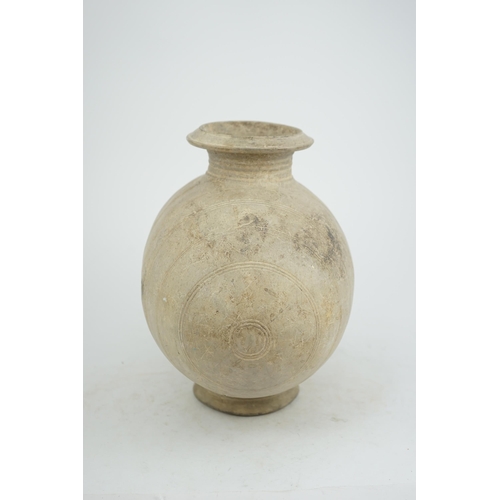 69 - A fine large Chinese burnished pottery cocoon jar, Western Han Dynasty (206 BC-AD 8) or possibly as ... 