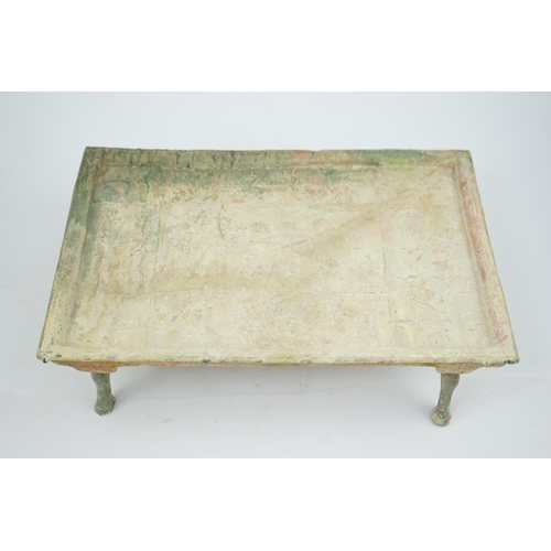 71 - A rare Chinese glazed decorated pottery table with legs, Han Dynasty (206 BC-AD 220). the pottery mo... 