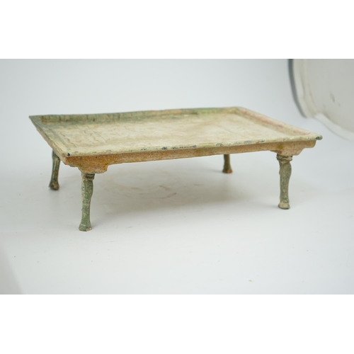 71 - A rare Chinese glazed decorated pottery table with legs, Han Dynasty (206 BC-AD 220). the pottery mo... 