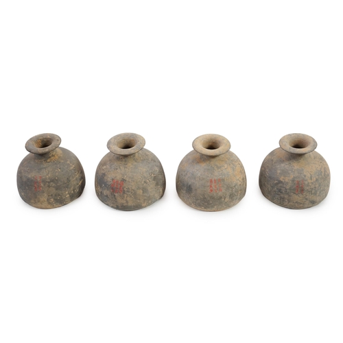 76 - Four very rare Chinese inscribed pottery jars, Han dynasty, with Oxford TL Test, each with a fine-gr... 