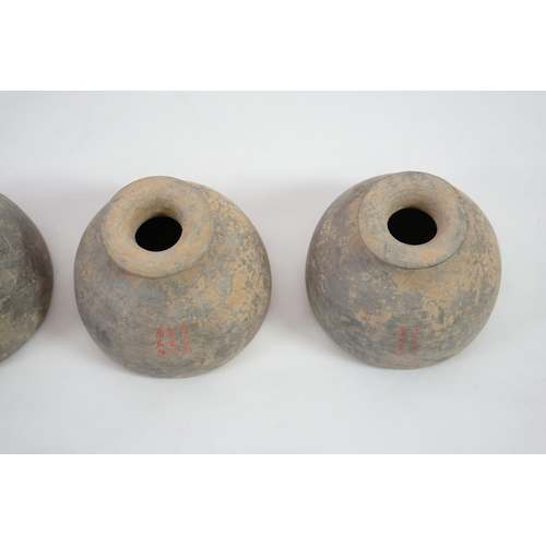 76 - Four very rare Chinese inscribed pottery jars, Han dynasty, with Oxford TL Test, each with a fine-gr... 