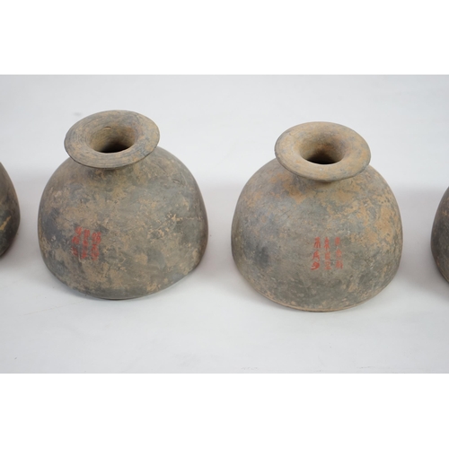 76 - Four very rare Chinese inscribed pottery jars, Han dynasty, with Oxford TL Test, each with a fine-gr... 