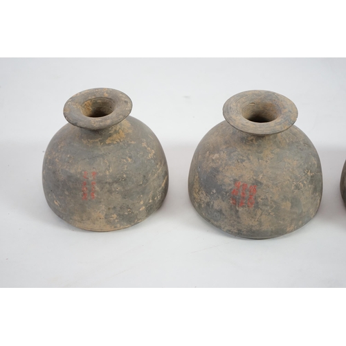 76 - Four very rare Chinese inscribed pottery jars, Han dynasty, with Oxford TL Test, each with a fine-gr... 