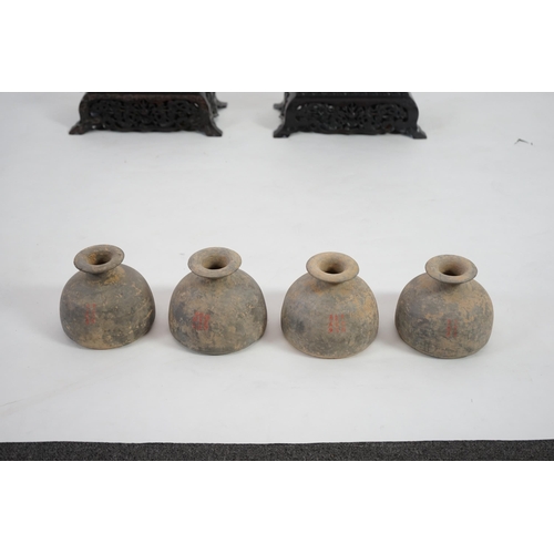 76 - Four very rare Chinese inscribed pottery jars, Han dynasty, with Oxford TL Test, each with a fine-gr... 