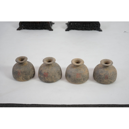 76 - Four very rare Chinese inscribed pottery jars, Han dynasty, with Oxford TL Test, each with a fine-gr... 