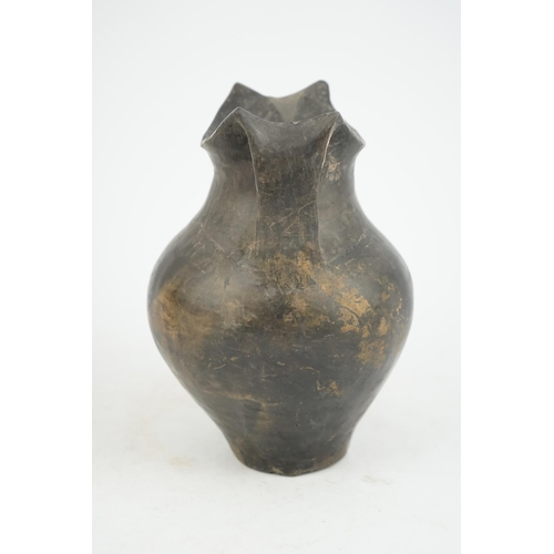 90 - A rare Chinese Neolithic Siwa Culture burnished black pottery jar (c.1350 BC), applied with high han... 