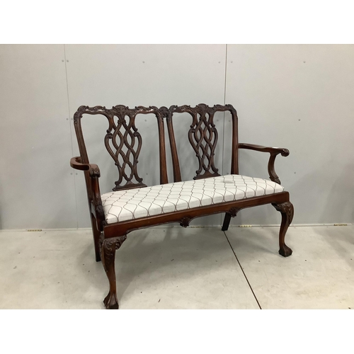 1027 - A Chippendale Revival mahogany chair back settee, width 137cm, height 103cm. Condition - good but fo... 