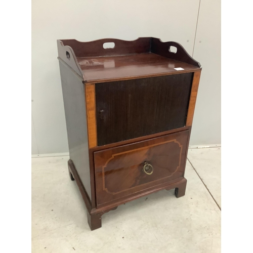 1037 - A George III inlaid mahogany tray top commode, width 62cm, height 93cm. Condition - fair