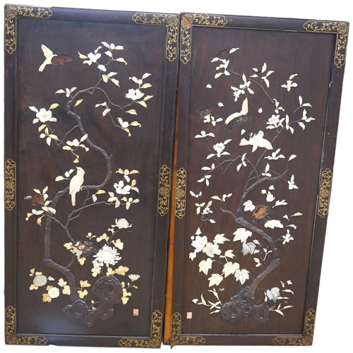 1402 - A pair of Japanese Shibayama panels, inlaid with mother of pearl, bone and ivory, Meiji period, 108c... 