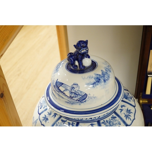 1406 - A large  blue and white Chinese baluster jar and cover, 62cm high. Condition - good
