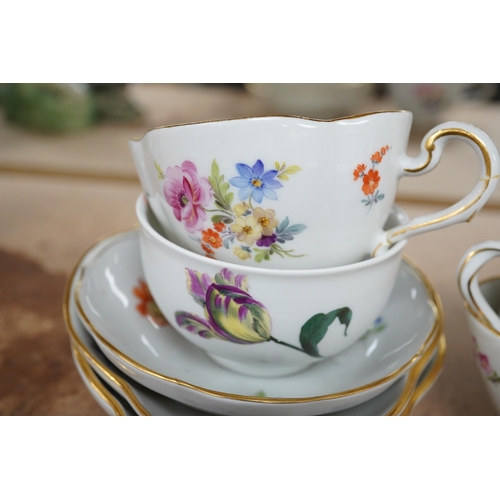 1416 - A group Meissen porcelain cups and saucers. Condition - one teacup has a re-glued handle
