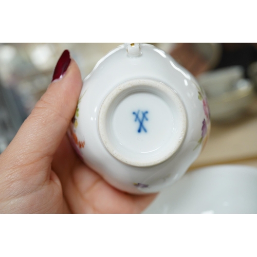 1416 - A group Meissen porcelain cups and saucers. Condition - one teacup has a re-glued handle