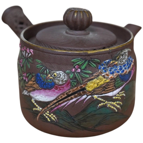 1419 - A 19th century Chinese enamelled Yixing miniature teapot, 7.5cm wide. Condition - good
