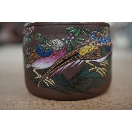 1419 - A 19th century Chinese enamelled Yixing miniature teapot, 7.5cm wide. Condition - good