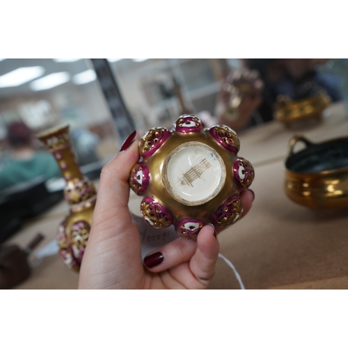 1420 - A pair of small Hungarian Zsolnay reticulated vases, 15cm high. Condition - good