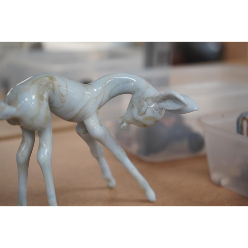 1422 - A group of collectables comprising an Istvan Komaromy blue glass foal, 11cm high, three 19th century... 